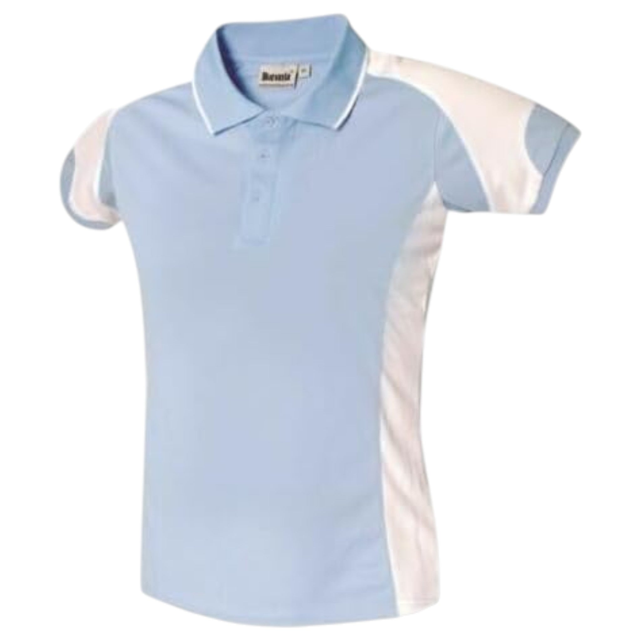 Children's sky blue and white polo sports shirt short sleeve breathable school PE top